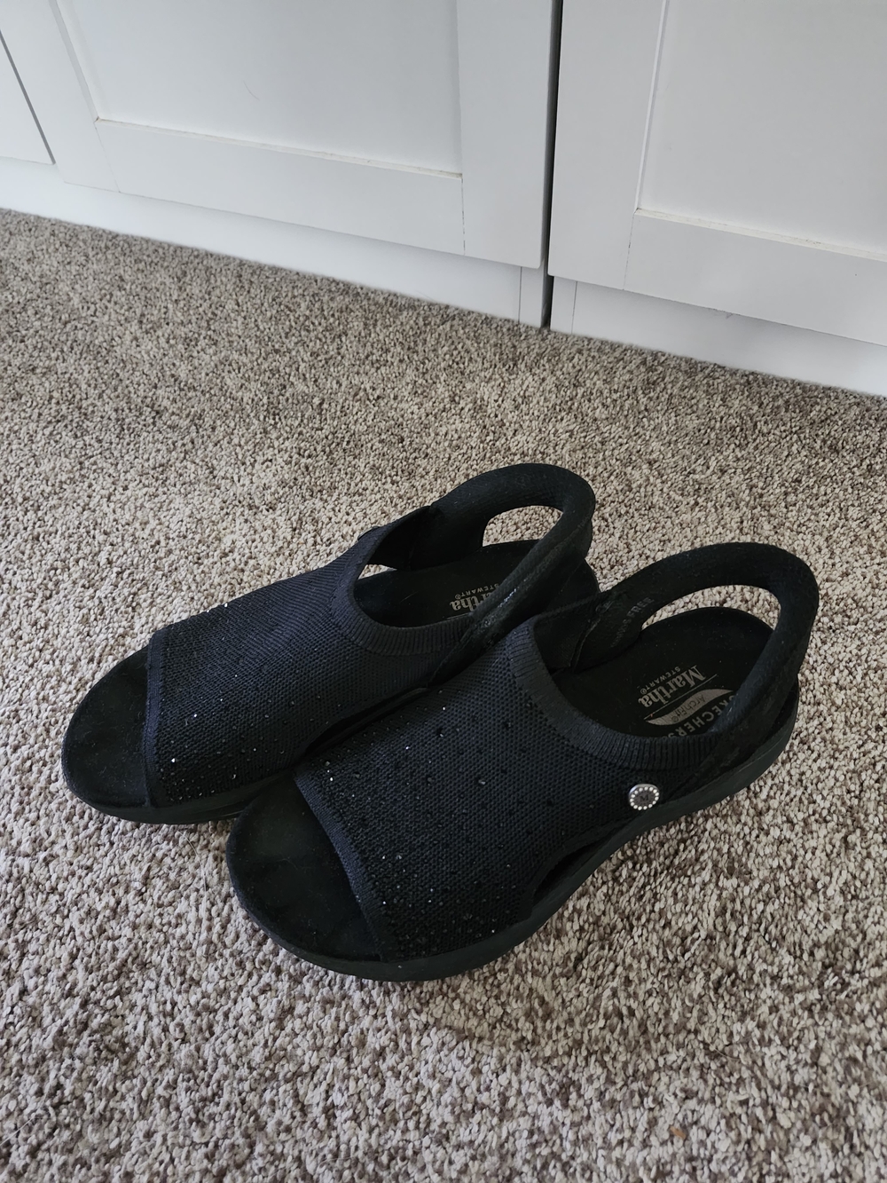 Skechers Black Slingback Knit Slip In Sandals with Sparkle Accent Arch Fit 7